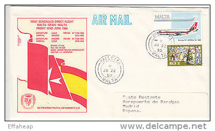 Malta: First Scheduled Flight, Malta-Spain-Malta, FDC, 22 June 1990 - Malta