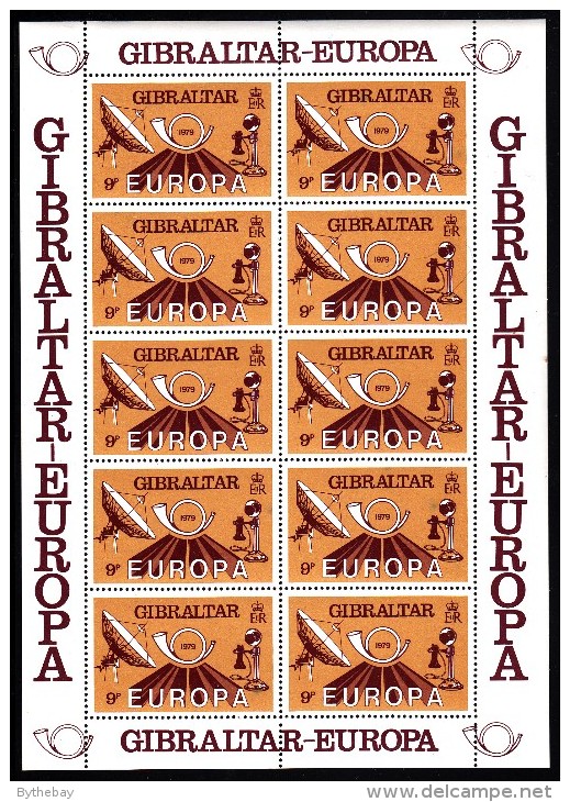 Gibraltar MNH Scott #382-#384 Set Of 3 Minisheets Of 10 Satellite, Posthorn, Telephone - EUROPA - 1979