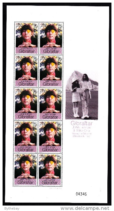 Gibraltar MNH Scott #802-#804 Set Of 3 Minisheets Of 10 John Lennon - 30th Anniversary Wedding In Gibraltar - Gibraltar