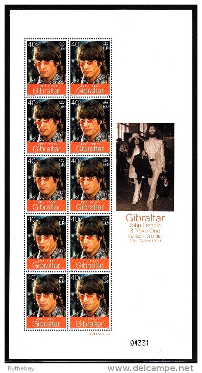 Gibraltar MNH Scott #802-#804 Set Of 3 Minisheets Of 10 John Lennon - 30th Anniversary Wedding In Gibraltar - Gibraltar