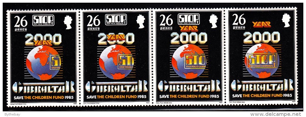 Gibraltar MNH Scott #473 Strip Of 4 26p Globe, Stop Polio Legend - Save The Children Fund - Gibraltar