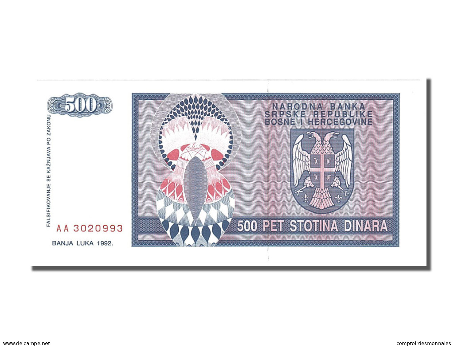 Billet, Bosnia - Herzegovina, 500 Dinara, 1992, NEUF - Bosnia And Herzegovina