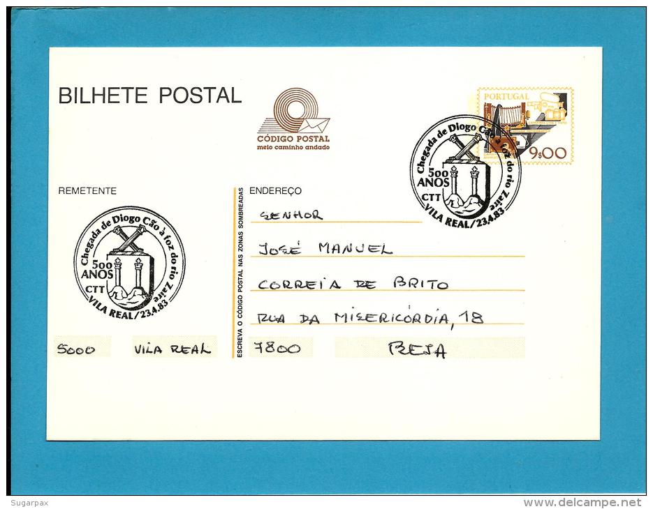 VILA REAL - 23.04.1983 -  Chegada De Diogo Cão à Foz Do Rio Zaire - 500 Anos - Postmark Stationery Card - Portugal - Postwaardestukken