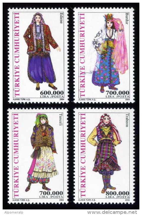 TURKEY 2004 (**) - Mi. 3372-75, Turkish Woman Dresses (4th Issue) - Unused Stamps