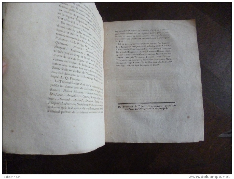 Révolution An II 10/04/1793 Acte D'accusation Contre Les Auteurs Des Pamphlets à Paris Accusateur Public A.Q.Fouquier - Gesetze & Erlasse