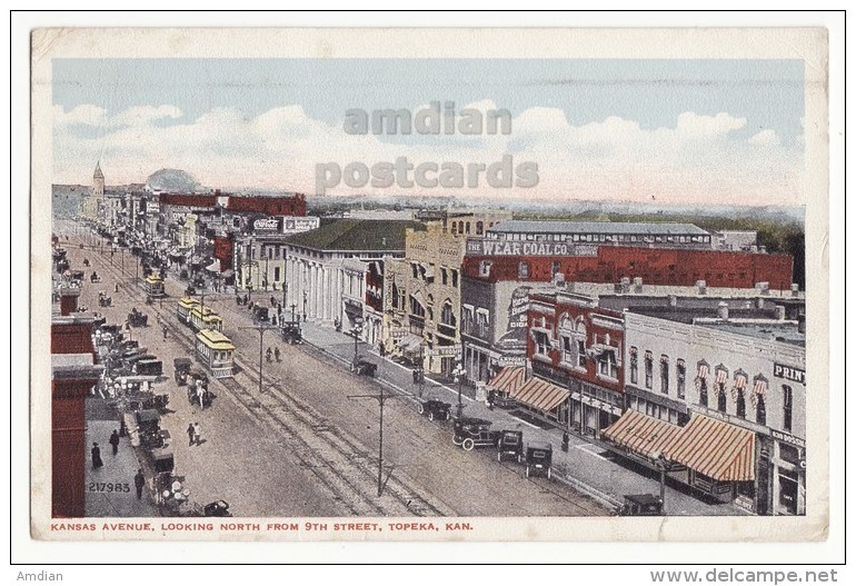 TOPEKA KS KANSAS AVENUE LOOKING NORTH FROM 9TH STREET ~ 1910s TOWN VIEW POSTCARD [6016] - Topeka