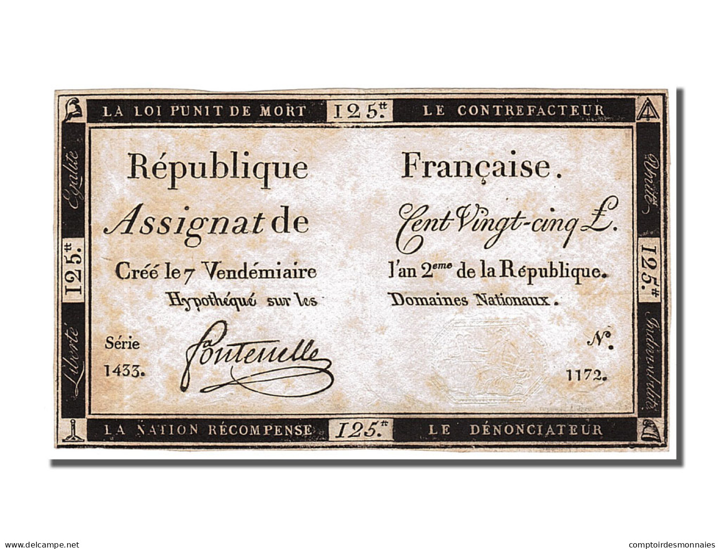 Billet, France, 125 Livres, 1793, Fontenelle, TTB, KM:A74, Lafaurie:169 - Assignats & Mandats Territoriaux