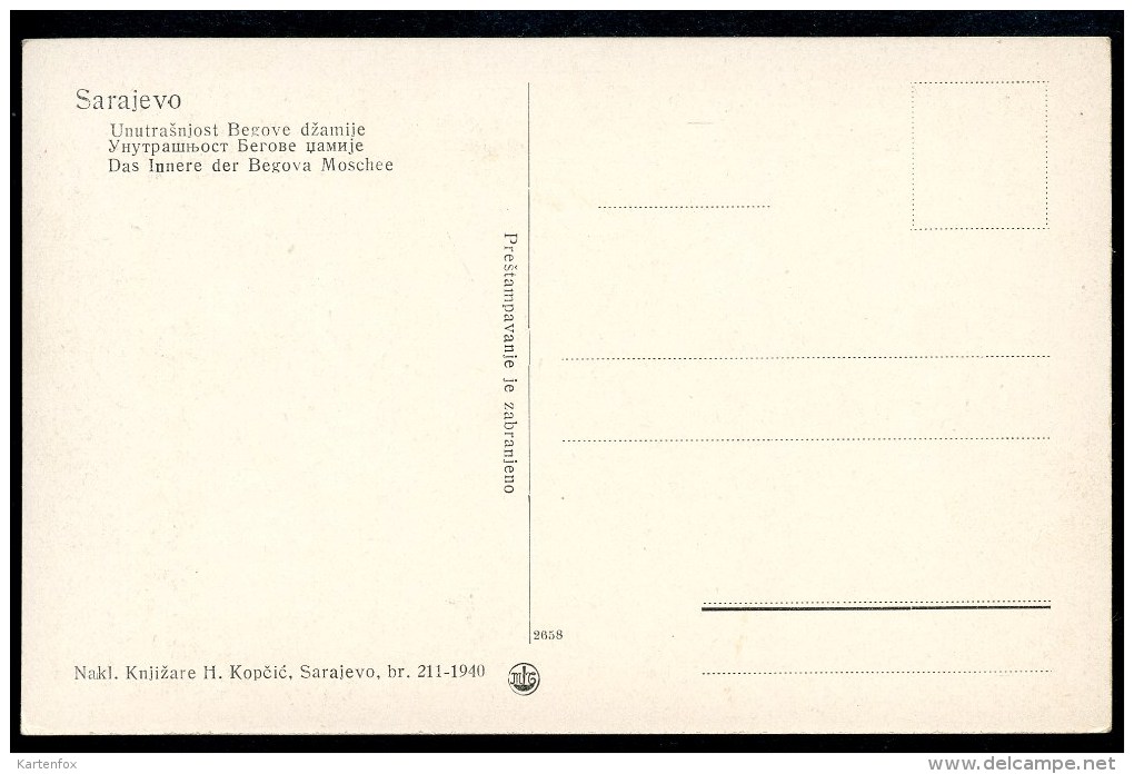 Sarajevo _ 1, Das Innere Der Begova Moschee, 1940 - Bosnien-Herzegowina