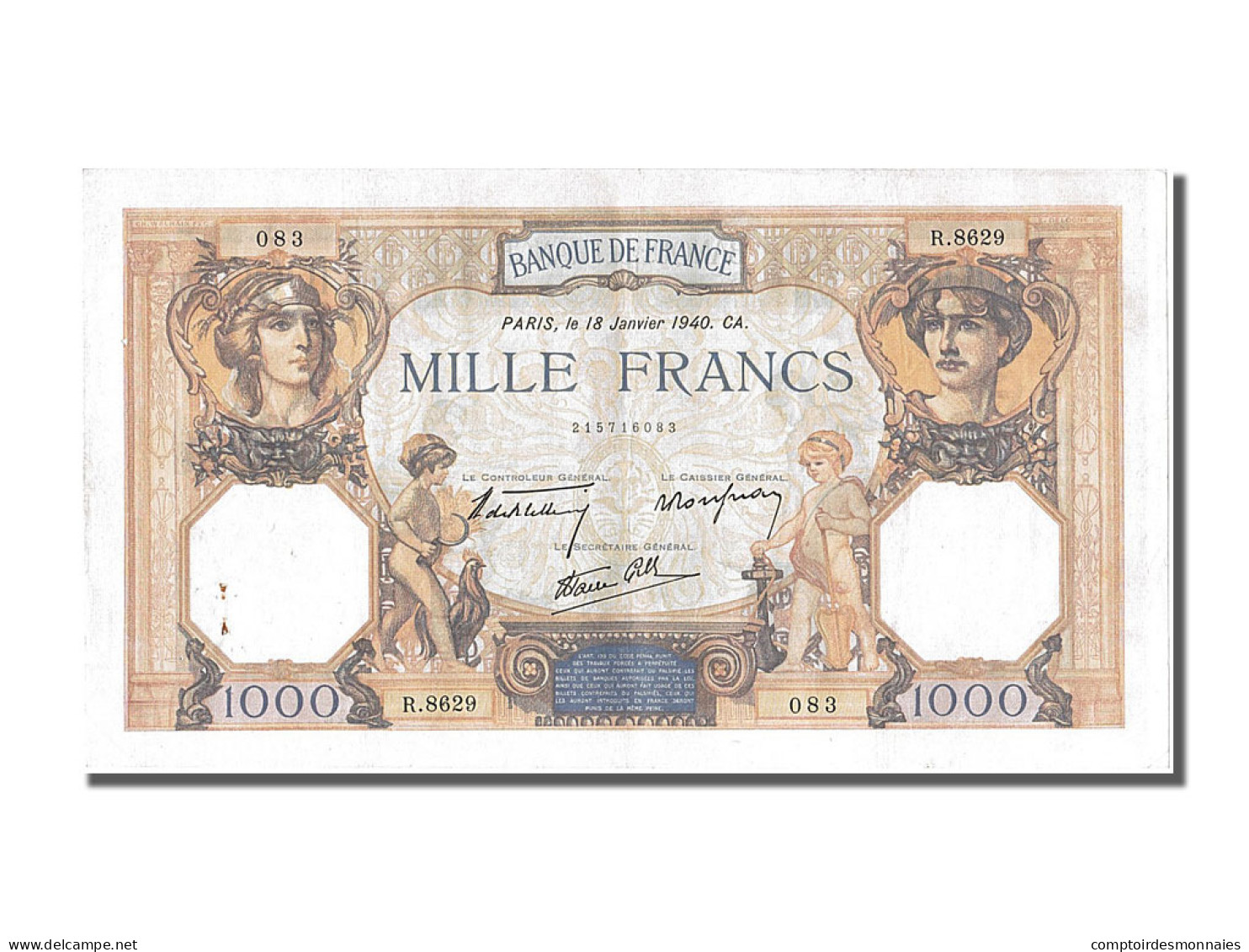 Billet, France, 500 Francs, 1 000 F 1927-1940 ''Cérès Et Mercure'', 1940 - 1 000 F 1927-1940 ''Cérès Et Mercure''