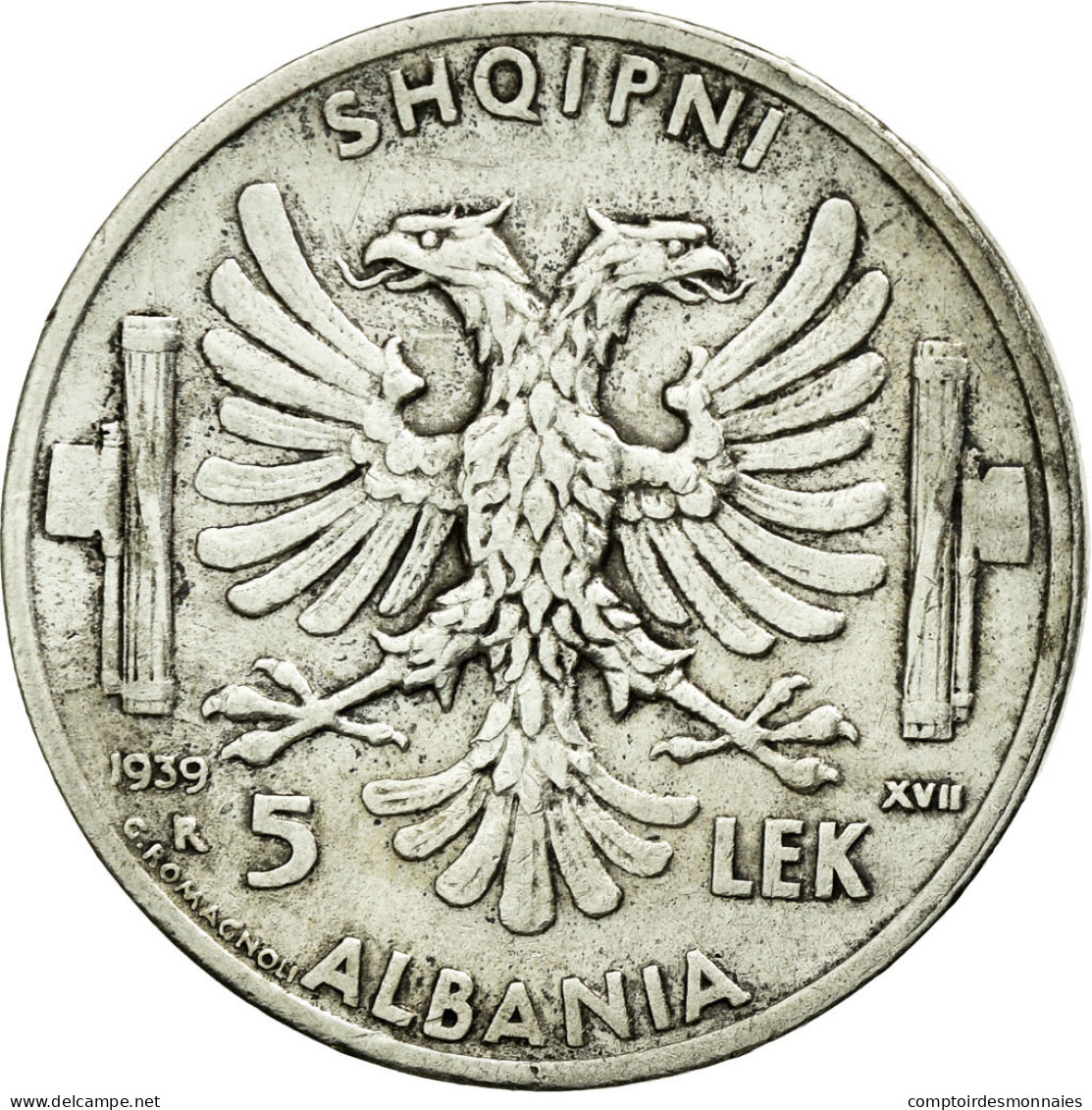 Monnaie, Albania, Vittorio Emanuele III, 5 Lek, 1939, Rome, TTB+, Argent, KM:33 - Albanien