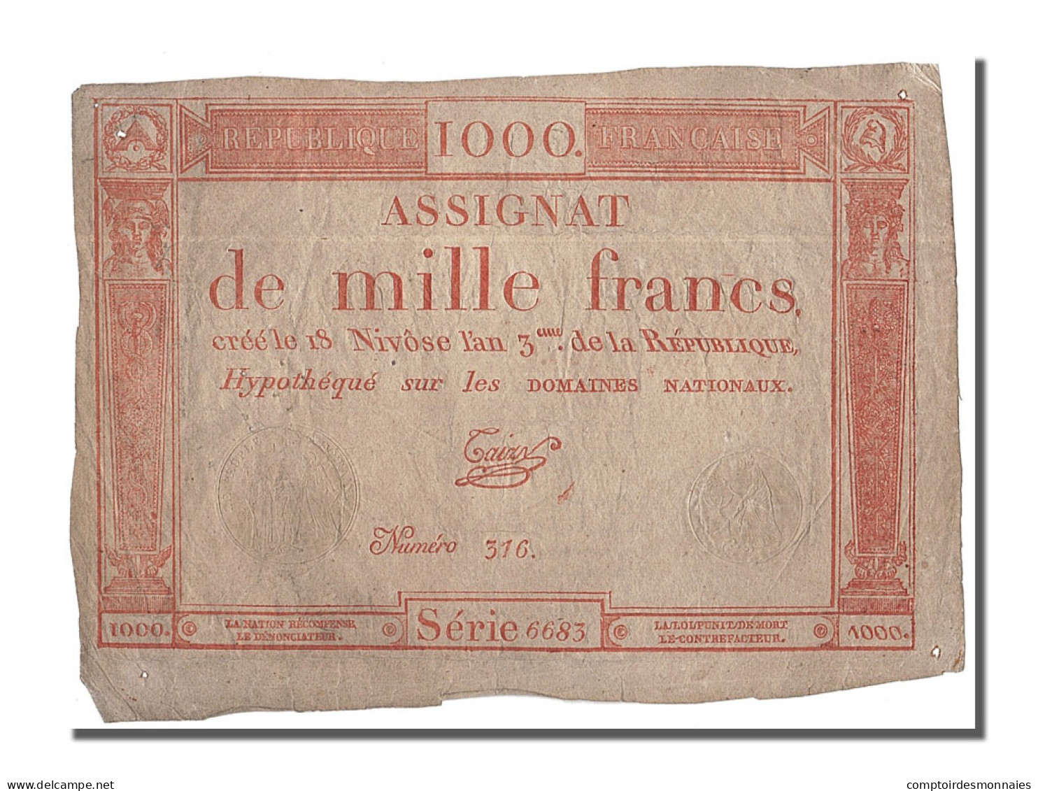 Billet, France, 1000 Francs, 1795, Taizy, TTB, KM:A80, Lafaurie:175 - Assignate