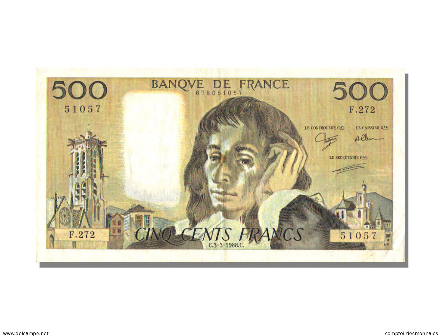 Billet, France, 500 Francs, 500 F 1968-1993 ''Pascal'', 1988, 1988-03-03, TTB+ - 500 F 1968-1993 ''Pascal''