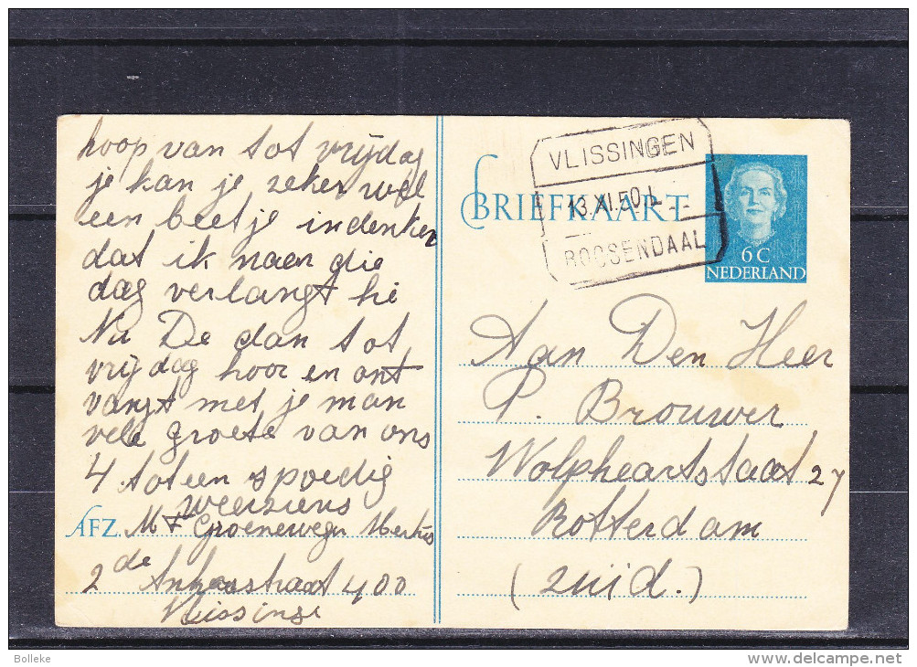 Pays Bas - Entier Postal De 1950 - Oblitération Rectangulaire De Vlissingen Roosendaal - Interi Postali