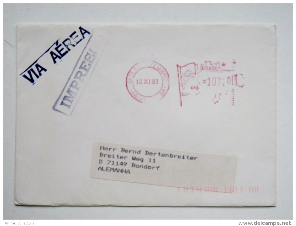 Cover Sent From Brazil Atm Machine Red Cancel 1993 - Lettres & Documents