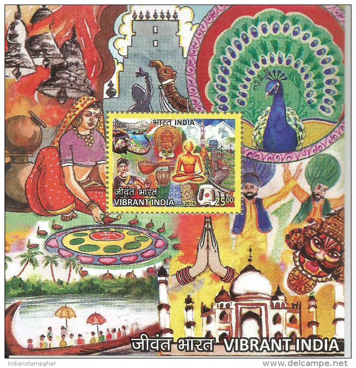 3Pcs,Miniature Sheet Of Vibrant India, MNH, Mint, Peacock,Rangoli,Mask,Camel, Elephant,Tajmahal,Railway Metro - Peacocks