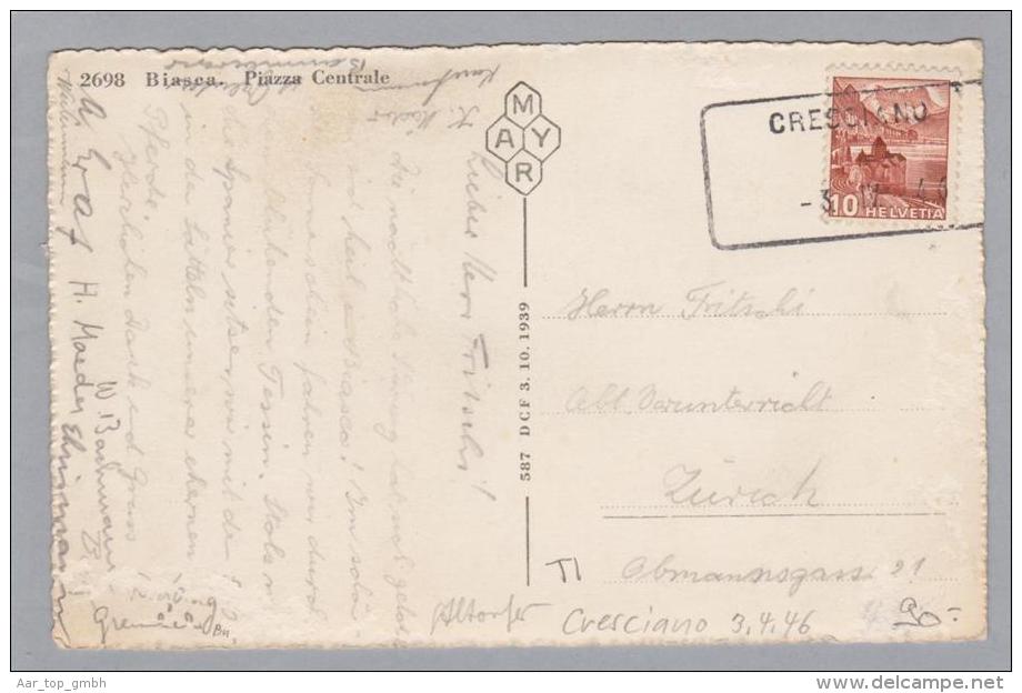Heimat TI Cresciano 1946-04-03 Aushilfs-O Auf PK - Lettres & Documents