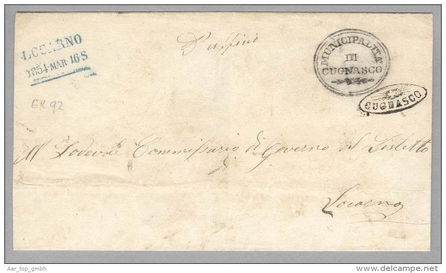 Heimat TI Cugnasco 1854-03-16 Strahlenstempel BOM Nach Locarno Hülle - Used Stamps