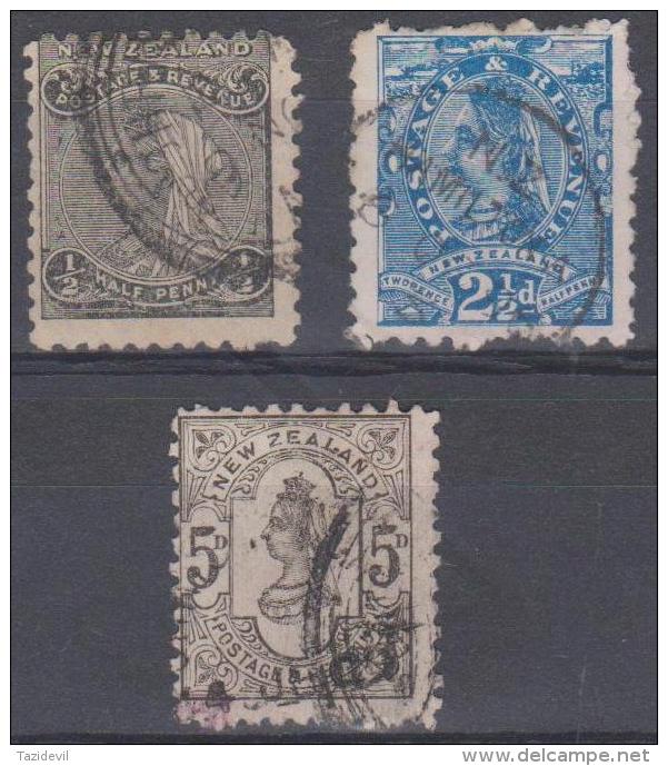 NEW ZEALAND -  1891-95 Queen Victoria Set Of Three. Scott 67A-69. Used - Used Stamps