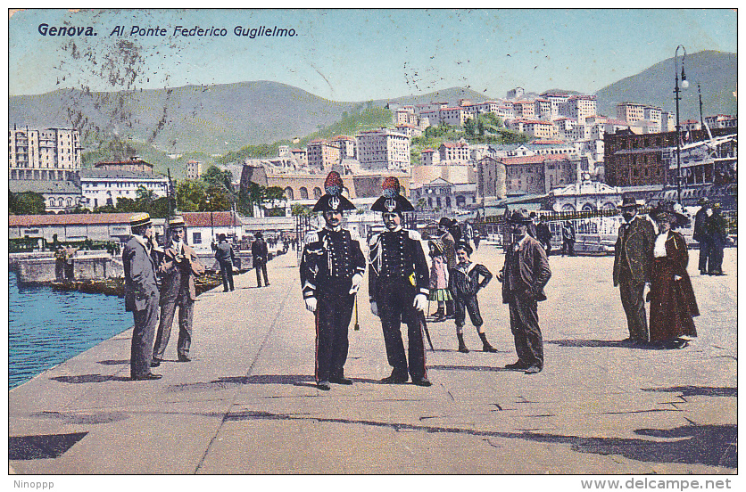 Italia 1913 Cartolina Usata Genova Al Ponte Federico Guglielmo, Spedita In Australia - World