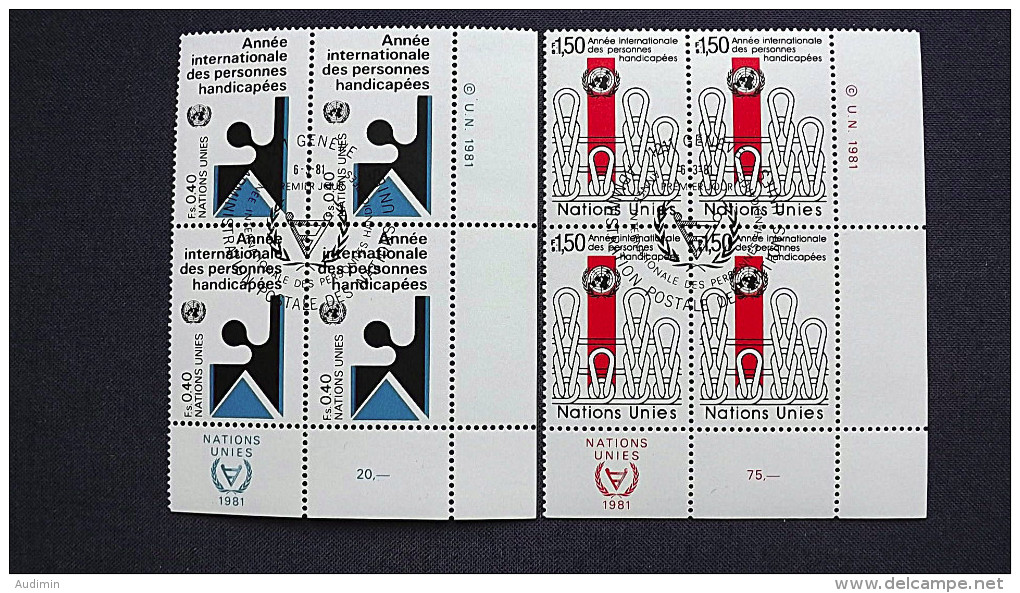 UNO-Genf 97/8 Eckrandviererblock ´D´, Oo/ESST, Internationales Jahr Der Behinderten - Used Stamps