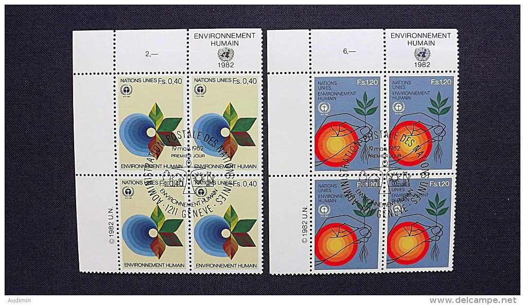 UNO-Genf 105/6 Eckrandviererblock ´A´, Oo/ESST, 10 Jahre Konferenz Der UNO über Umweltschutz In Stockholm - Used Stamps