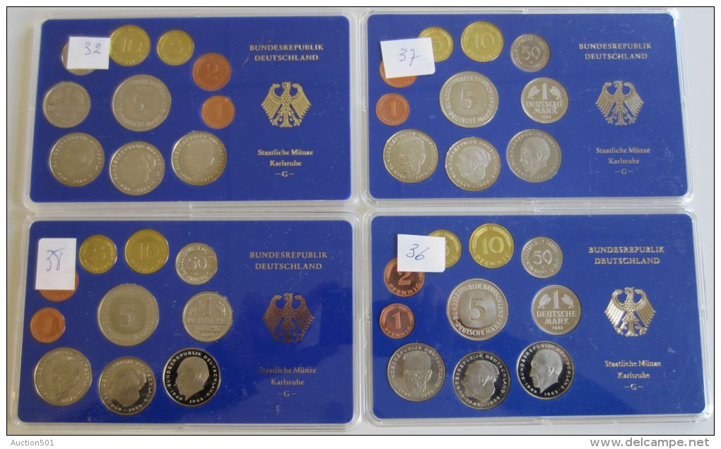 26347g ALLEMAGNE - 9 FDC Sets - 1986G; 1985G; 1984G; 1983G; 1982G; 1981D; 1980F; 1980J; 1979J  - Boite D&acute;origine - Mint Sets & Proof Sets