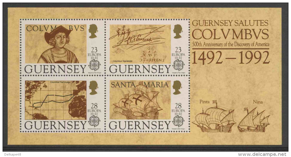 Guernsey 1992 B 8 = Mi 549 /2 ** 500th Ann. Discovery America By Columbus / Entdeckung Von Amerika - Christoffel Columbus