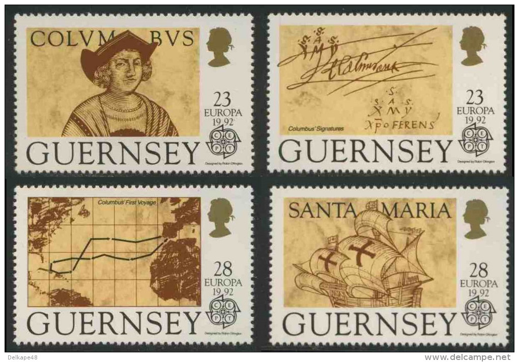 Guernsey 1992 Mi 549 /2 YT 560 /3 ** 500th Ann. Discovery America By Columbus / Entdeckung Von Amerika - Christoffel Columbus