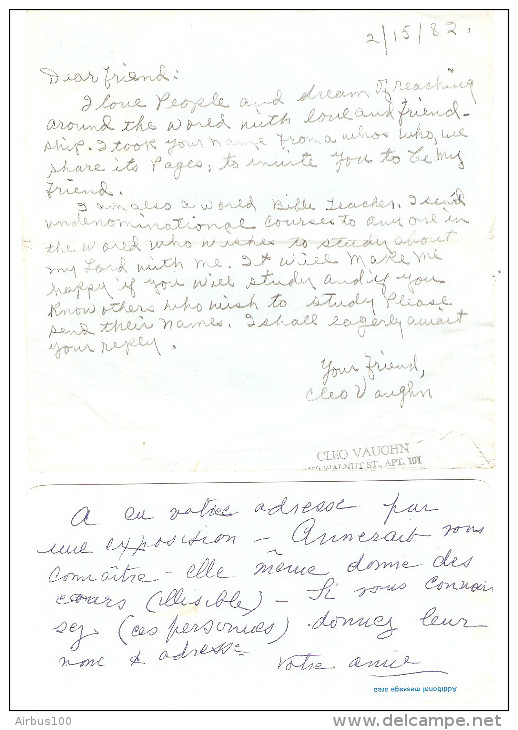 USA AEROGRAMME 15/2/1982 PARAGOULD CLEO VAUGHN POUR NINA BARKA PARIS TEXTE INTÉRESSANT - Otros & Sin Clasificación