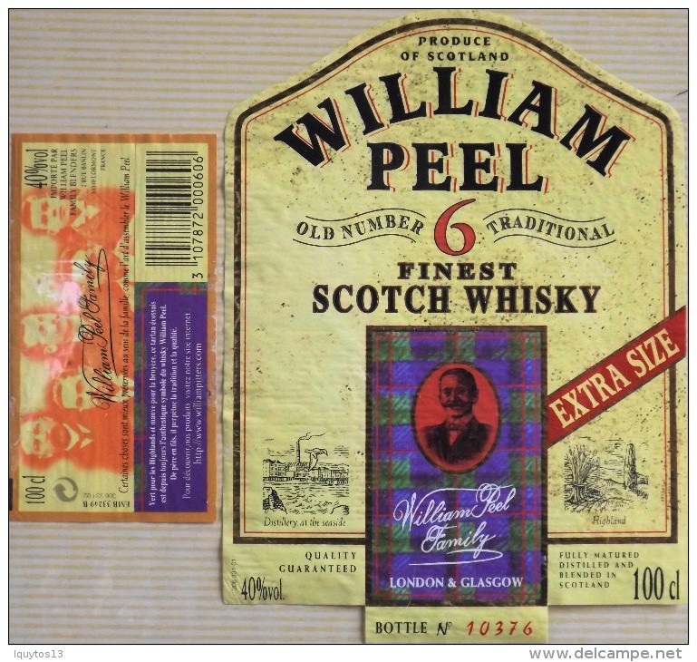 ETIQUETTE De SCOTCH WHISKY " WILLIAM PEEL Extra Size 100cl " - Décollée Bon état  - - Whisky