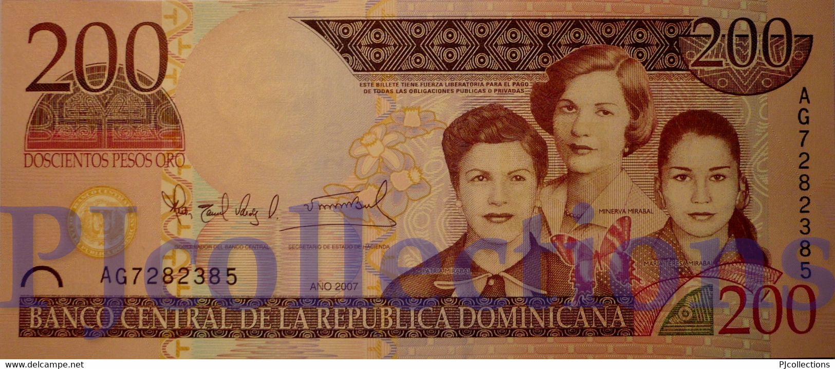 DOMINICAN REPUBLIC 200 PESOS ORO 2007 PICK 178 UNC - Dominicana