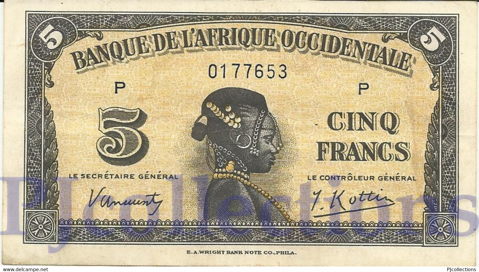 FRENCH WEST AFRICA 5 FRANCS 1942 PICK 28a VF - West-Afrikaanse Staten