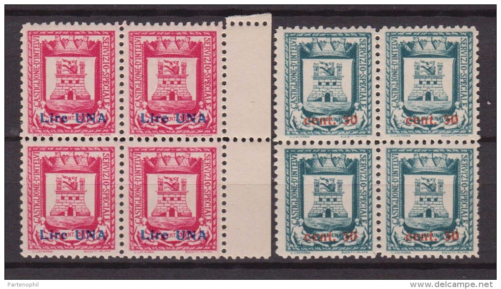 CASTIGLIONE D´INTELVI 1945 STEMMA SOPRASTAMPATO IN BLOCCO DA QUATTRO 18/19 MNH - Emissioni Locali/autonome