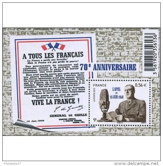 France Feuillet N°4493 70ème Anniversaire De L'appel Du 18 Juin 1940 - Other & Unclassified