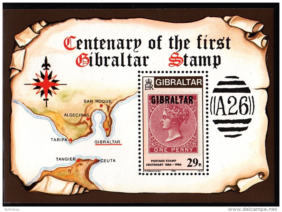 Gibraltar MNH Scott #490 Souvenir Sheet 29p Gibraltar #2 - Centenary Of First Postage Stamp - Gibraltar