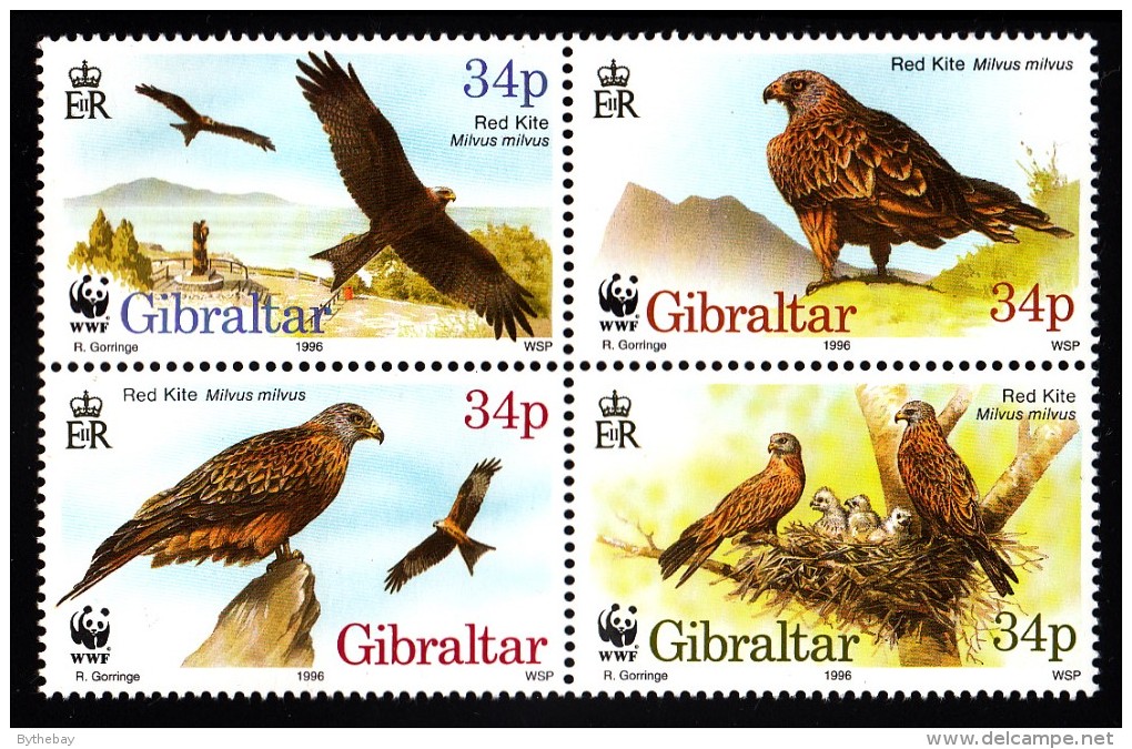 Gibraltar MNH Scott #716 Block Of 4 Red Kite - WWF - Gibraltar