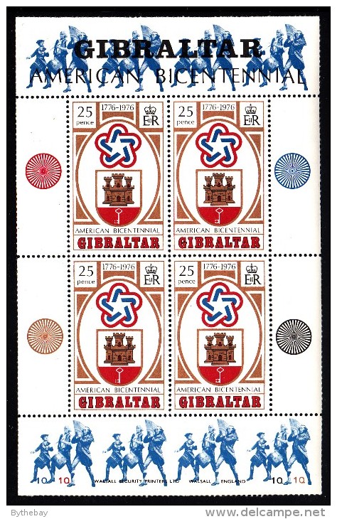 Gibraltar MNH Scott #329a Souvenir Sheet Of 4 25p Arms Of Gibraltar, US Bicentennial Emblem - Gibraltar