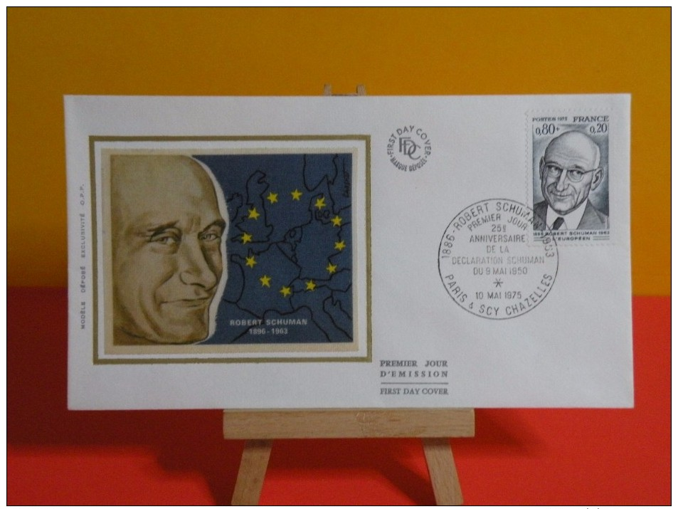 FDC- Robert Schuman - Paris & Scy Chazelles - 10.5.1975 - 1er Jour, - 1970-1979