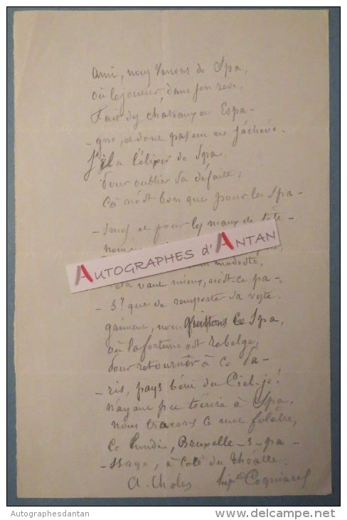 Manuscrit Hippolyte COGNIARD Co-signé A. Choles - Texte Autographe - Auteur Dramatique Vaudevilles - Autres & Non Classés