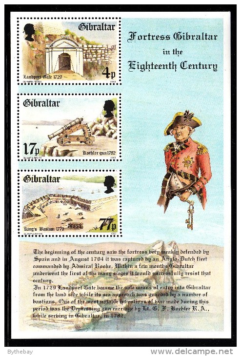 Gibraltar MH Scott #455a Souvenir Sheet Of 3 Fortress Gibraltar In The 1700s - Gibraltar