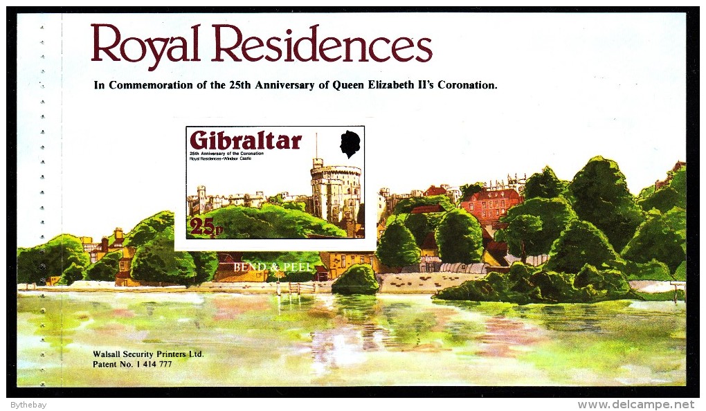 Gibraltar MNH Scott #368a Set Of 2 Booklet Panes Royal Residences - 25th Anniversary Coronation - Gibraltar