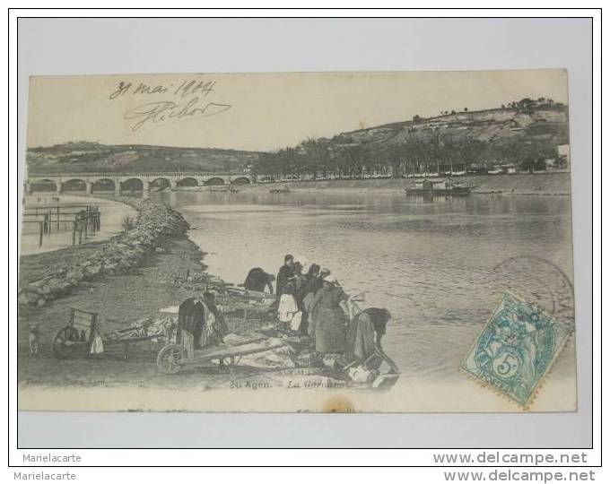 LM4 - (vente Directe Au 1er )  Agen La Garonne Carte Postée En 1904 ( Lavandiére  En Action ) - Agen