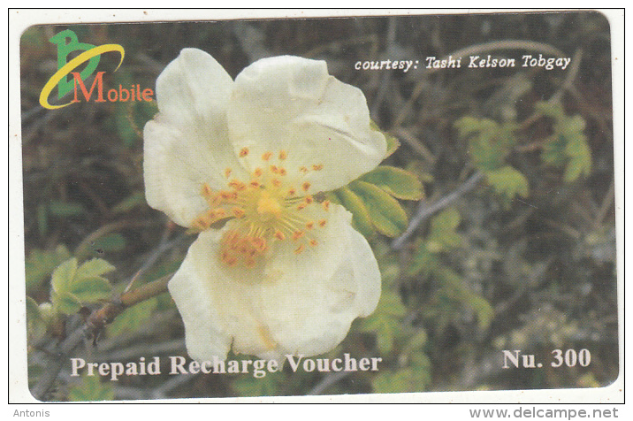 BHUTAN - Flower, Bhutan Mobile Prepaid Card Nu.300, Used - Bhoutan