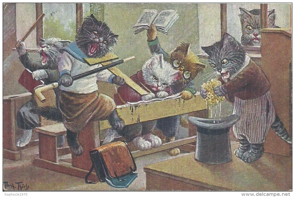 CARTES FANTAISIES TOP - Arthur Thiele - Animaux Habillés - La Révolte Des Chats - Animales Vestidos