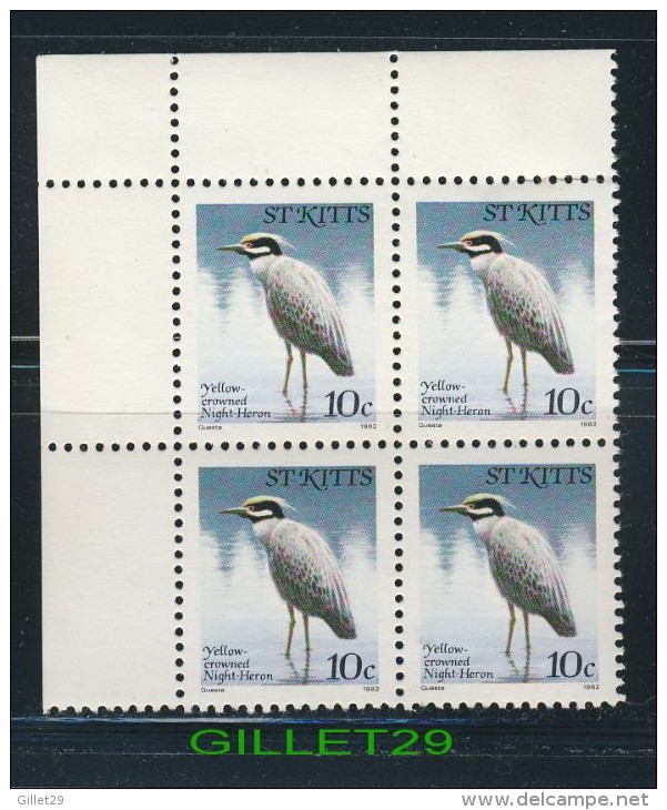 ST CHRISTOPHE - ST KIITS - BLOC DE 4 X 0 10c - YELLOW CROWNED NIGHT-HERON - - St.Kitts-et-Nevis ( 1983-...)