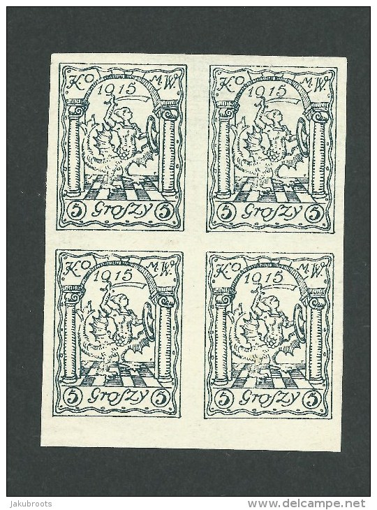 14.IX.1915. BLOCK OF FOUR  5  Groszy  STAMPS .PRINTERS  PROOF  IMPERFORATE. - Unused Stamps