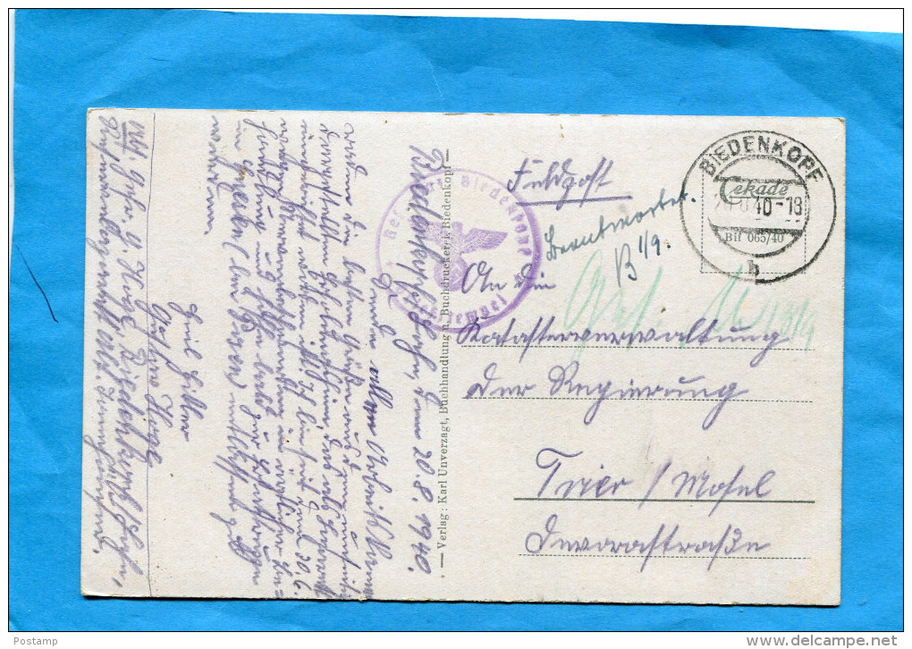 Marcophilie-ALLEMAGNE-guerre 39-45-carte FELDPOST Cad  20-8 1940 Biedenkopf +censure - Briefe U. Dokumente