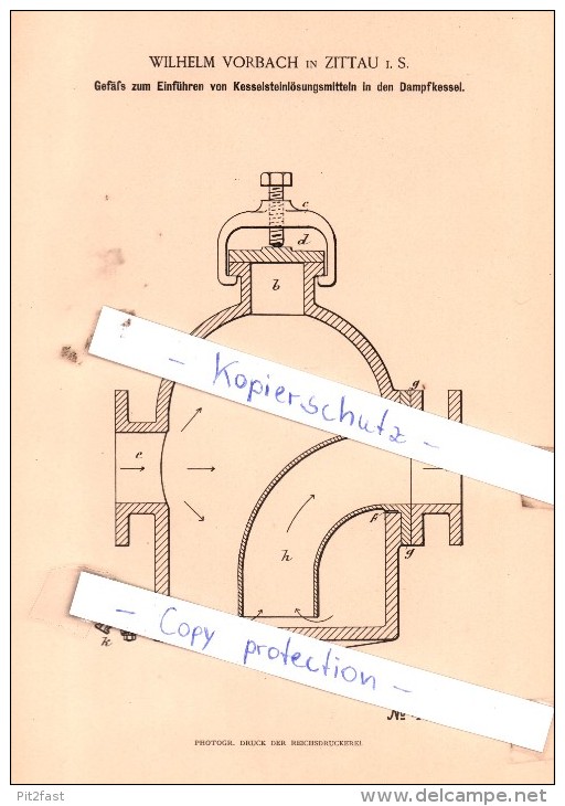 Original Patent  - Wilhelm Vorbach In Zittau I. S. , 1889 , Dampfkessel Nebst Ausrüstung !!! - Historische Dokumente