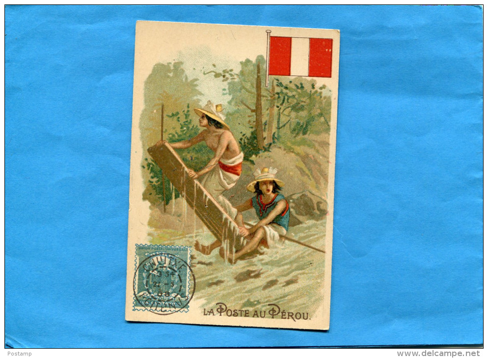 CHROMO-IMAGE-La Poste Au Pérou - - Drapeau Et Illustration  Timbre  De 1908- - Other & Unclassified