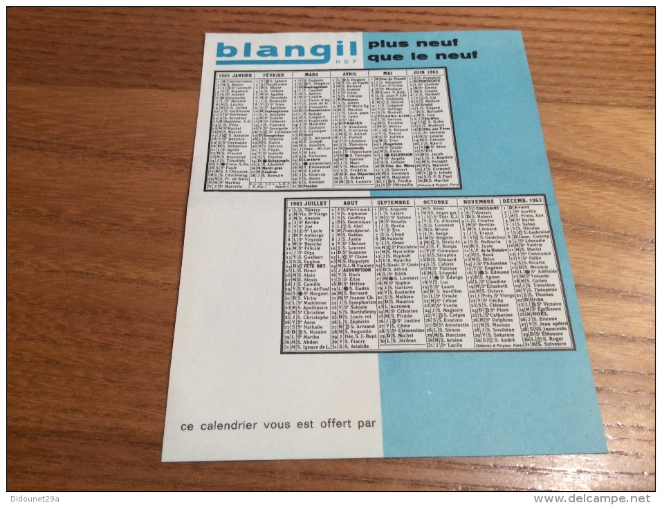 Calendrier 1963 "blangil Plus Neuf Que Le Neuf - GILLET-THAON" (10,4x13,4cm) - Petit Format : 1961-70